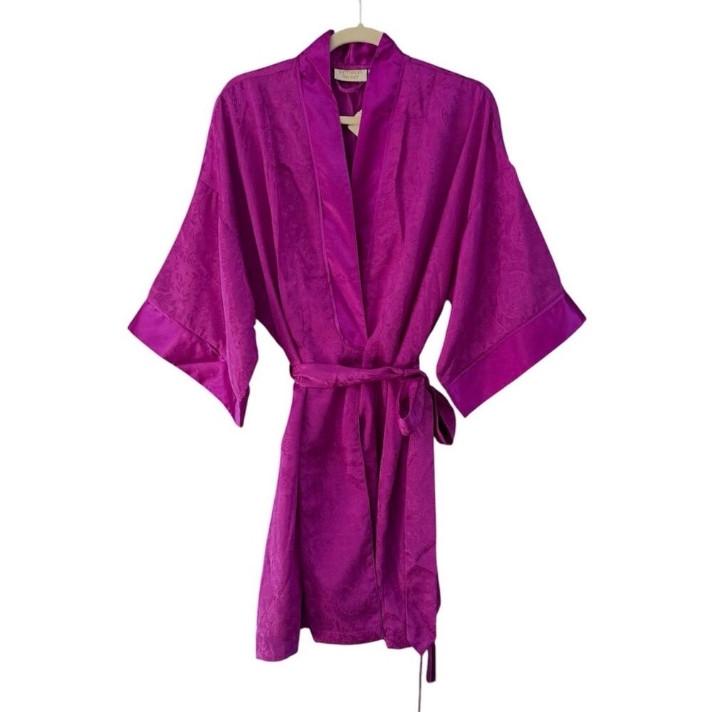 VTG Victorias Secret Gold Label Robe NWT Hong Kong Magenta Satin Jacquard Kimono